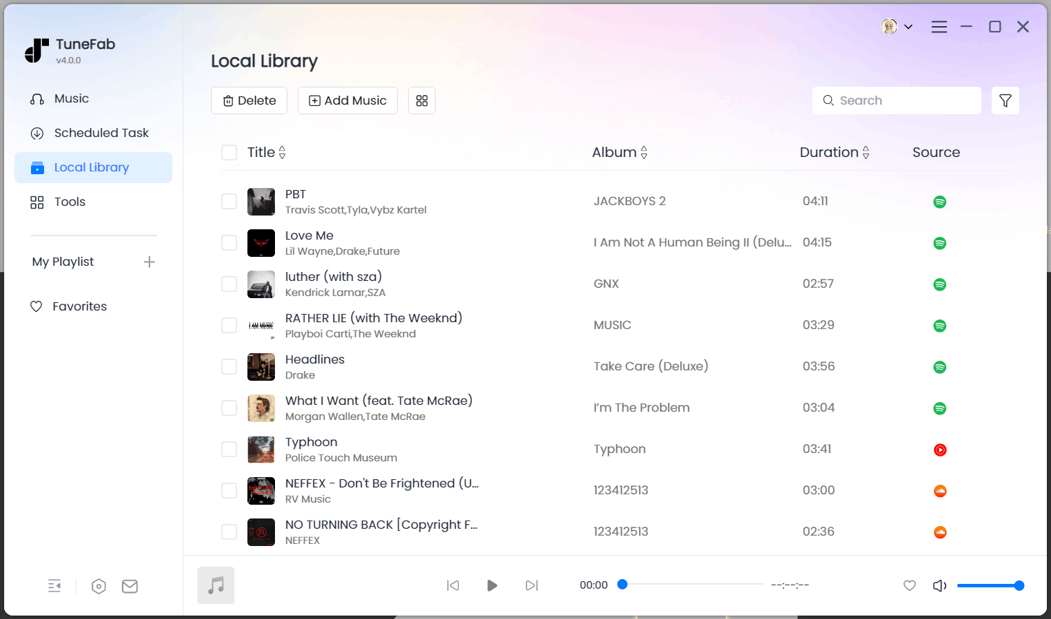 TuneFab Apple Music Converter: раздел Local Library с готовыми треками