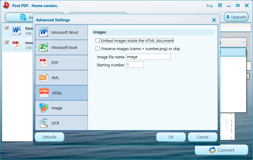 Настройки HTML в First PDF: встраивание изображений внутрь HTML или сохранение картинок отдельными файлами