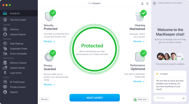 Главный экран Find & Fix в MacKeeper