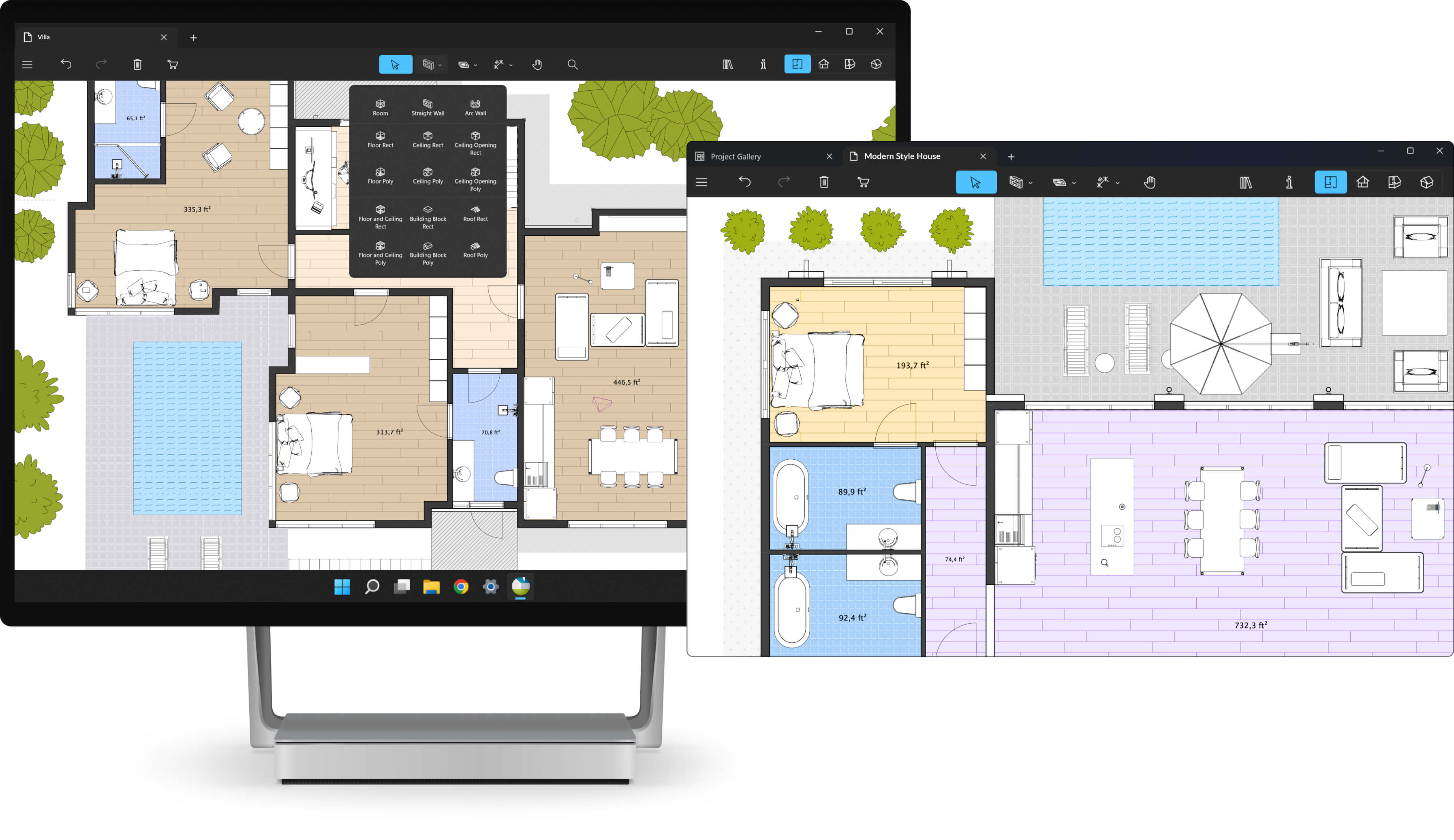 Интерфейс Live Home 3D с чертежом дома и трехмерным представлением