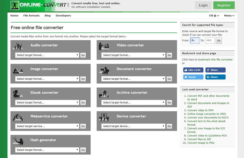 Online-Convert: загрузка FLV для MP3