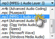 Выбор формата в Audio Transcoder