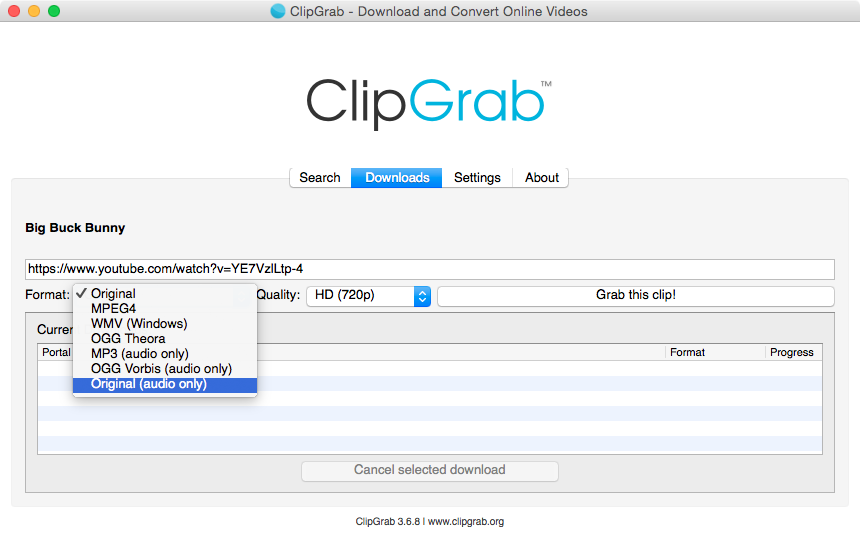 ClipGrab — выбор формата