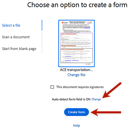 Диалог создания формы в Adobe Acrobat Pro
