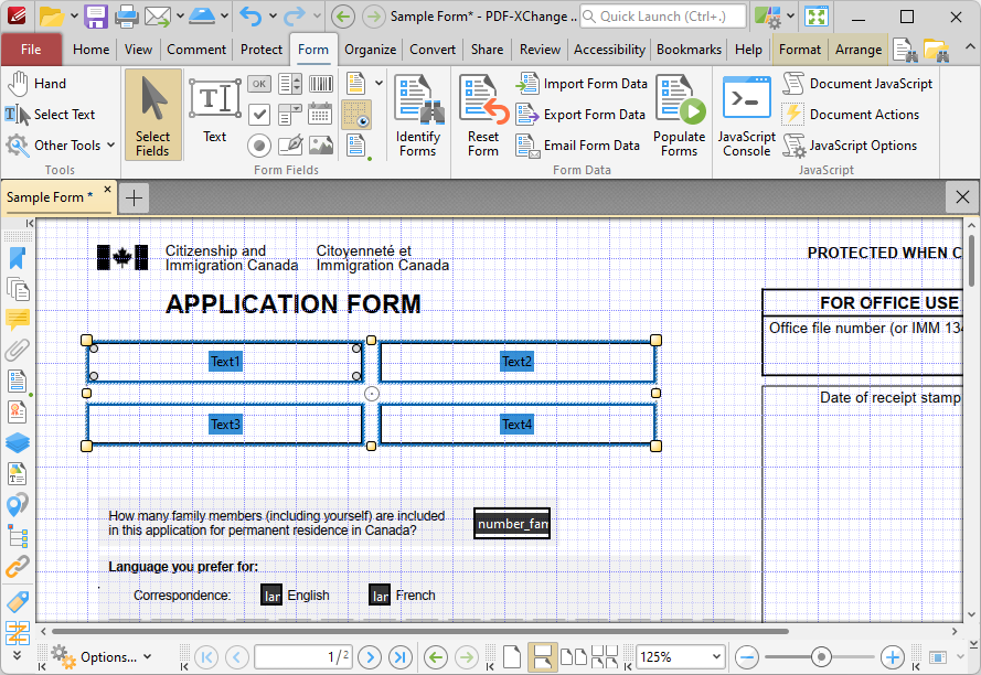 PDF-XChange Editor: работа с полями формы