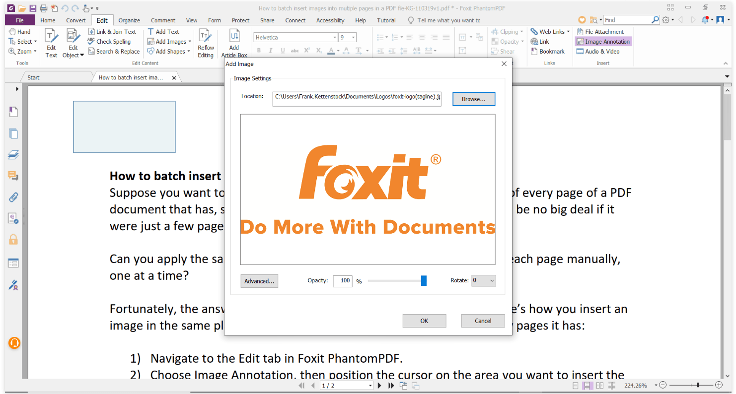 Foxit PDF Editor: диалог добавления изображения