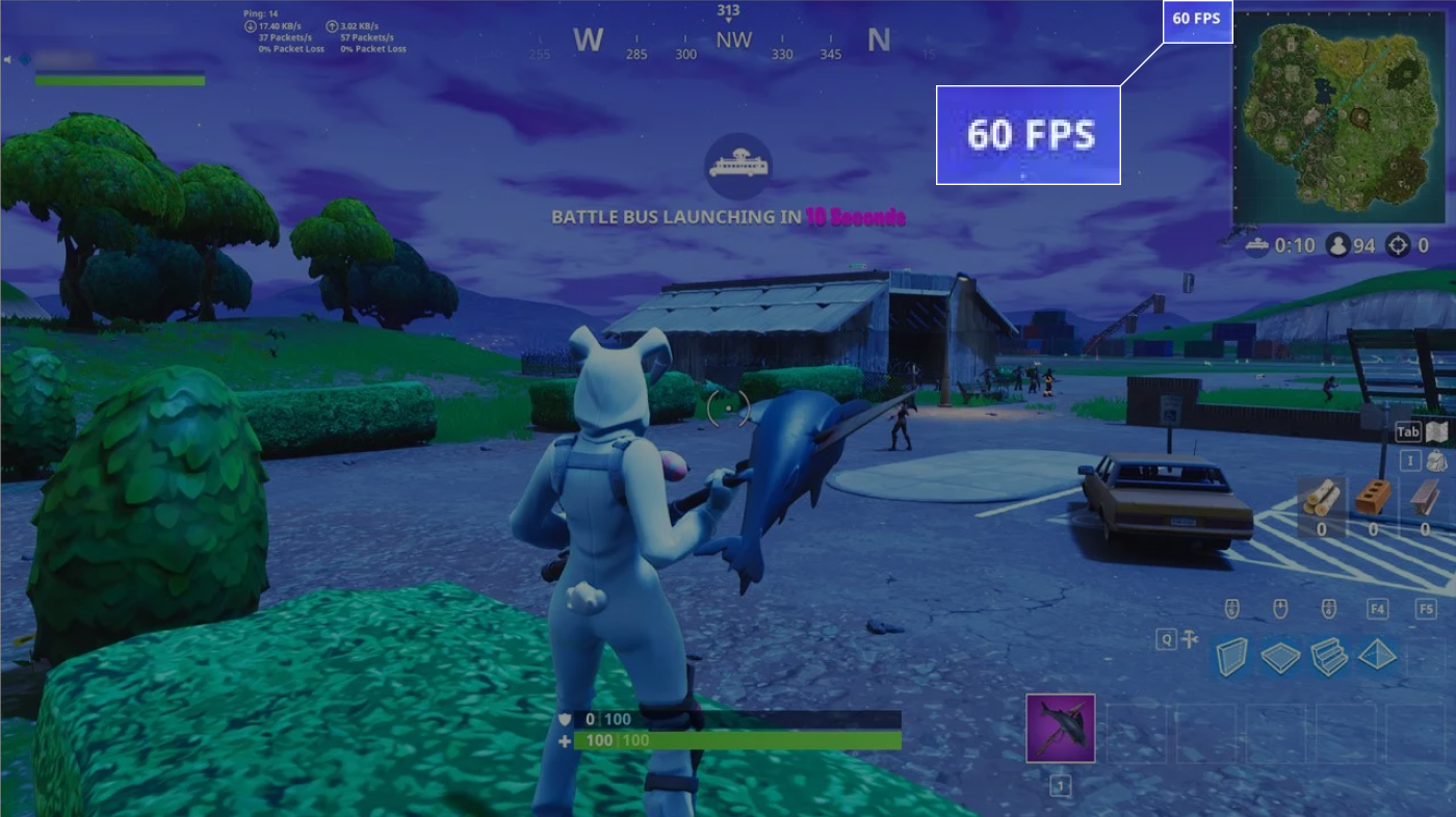Встроенный счётчик FPS в Fortnite