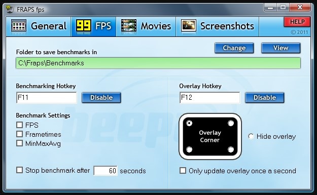 Вкладка Fraps FPS
