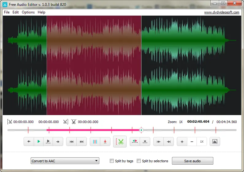 Сохранение результата в DVDVideoSoft Free Audio Editor