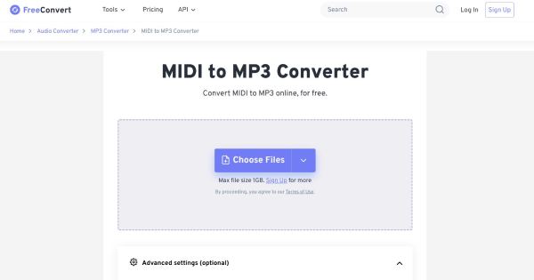 FreeConvert: загрузка MIDI и подготовка MP3