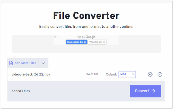 FreeConvert для преобразования MOV в MP4