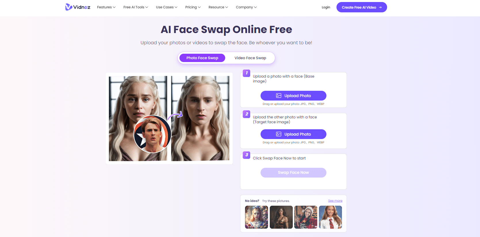 Интерфейс Vidnoz