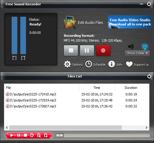 Интерфейс Free Sound Recorder