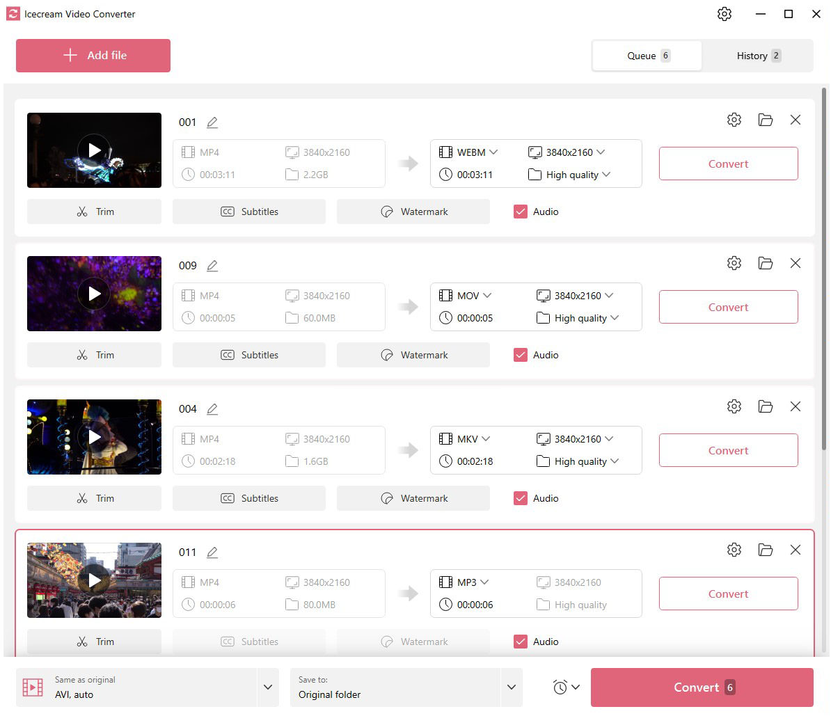 Пакетная конвертация в Icecream Video Converter