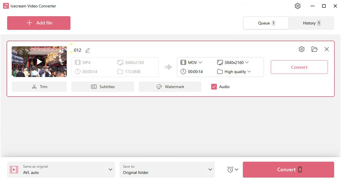 Главное окно Icecream Video Converter