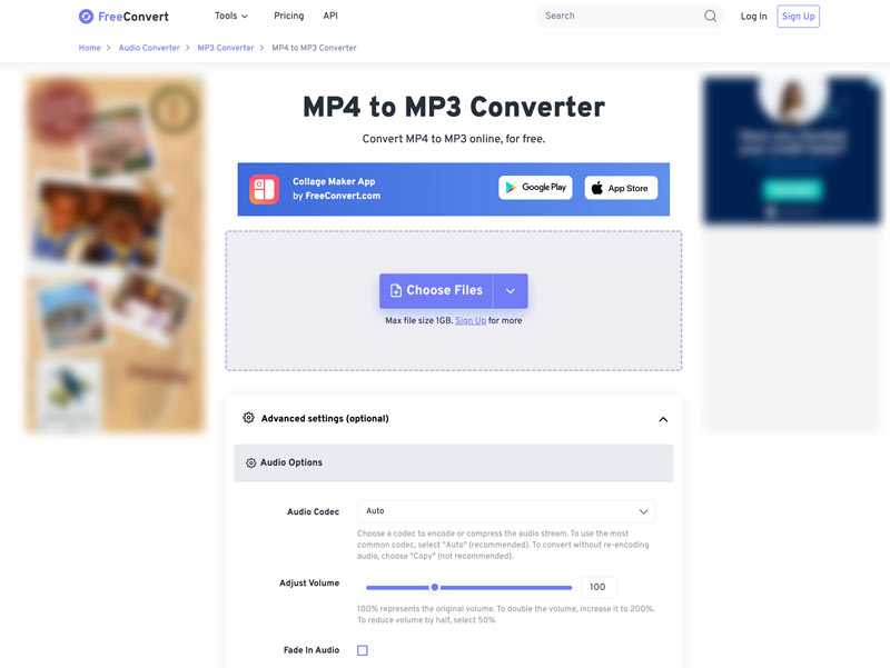 FreeConvert: онлайн-перевод MP4 в MP3