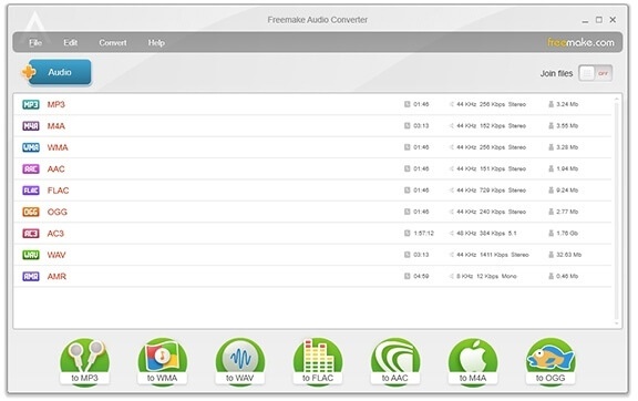 Freemake Audio Converter с выбором аудиоформатов
