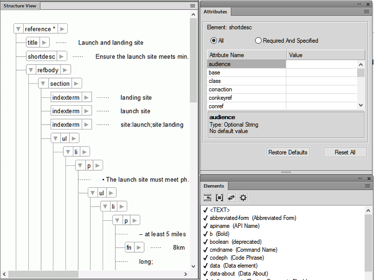 Скриншот Adobe FrameMaker: frm structview sa