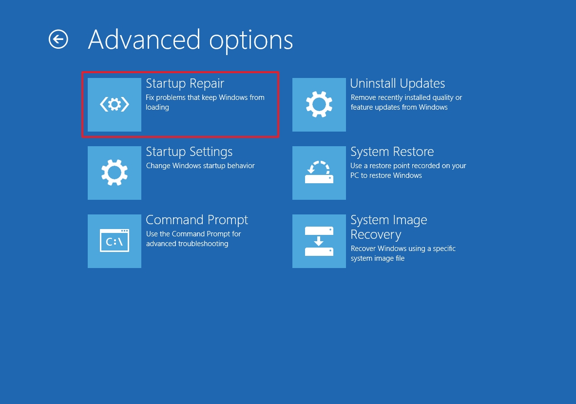 Дополнительные параметры и Восстановление при загрузке