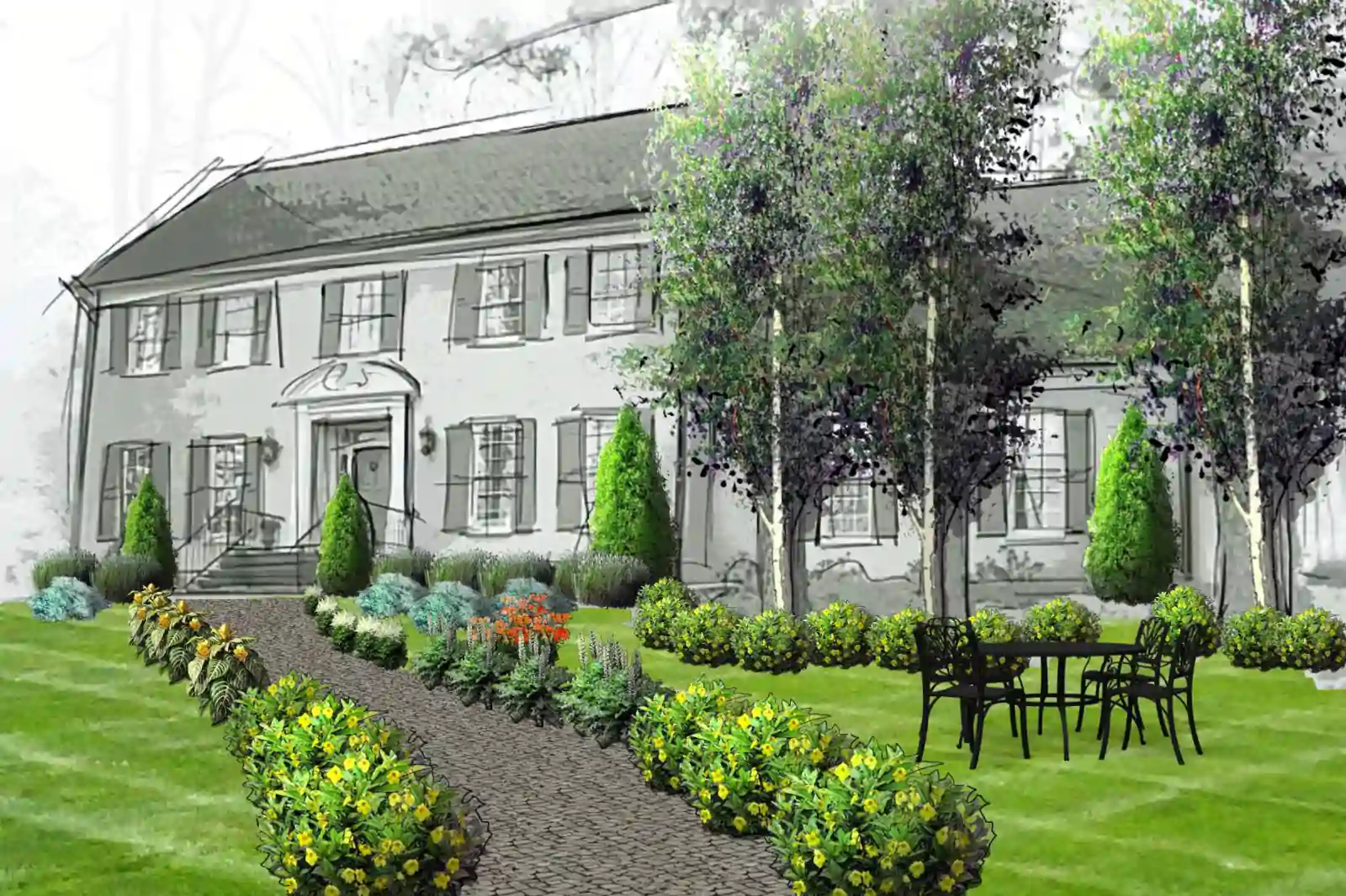 Результат после расстановки растений и добавления покрытий в GardenPuzzle