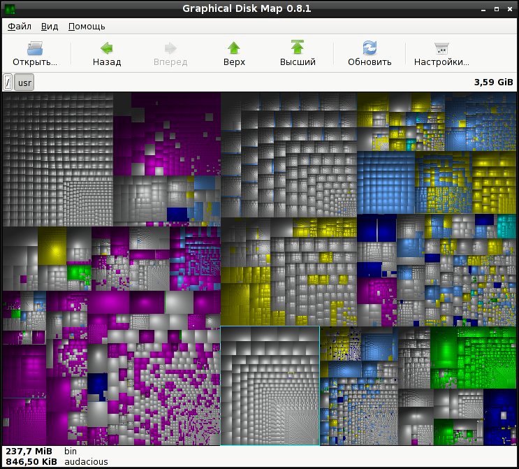 GdMap после анализа каталога: крупные области сразу видны на карте