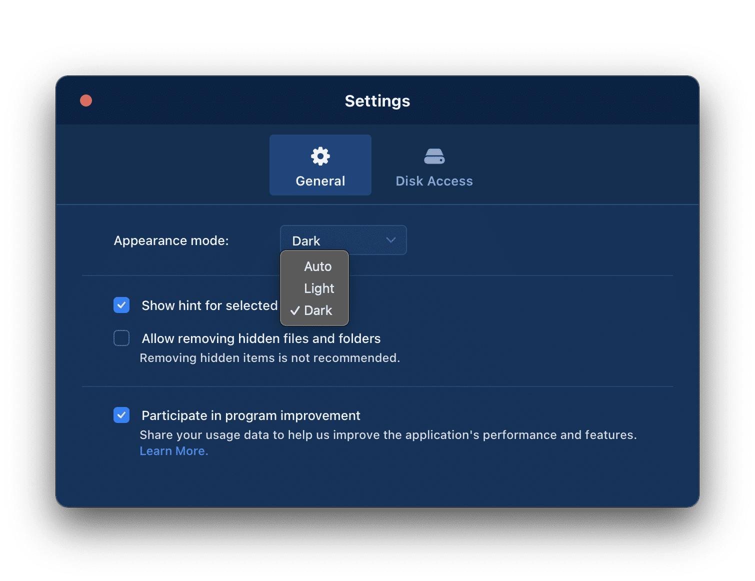 Окно Settings в Disk Space Analyzer