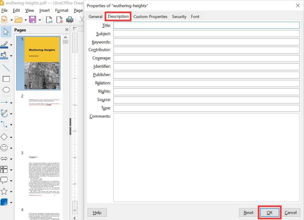 Очистка сведений в LibreOffice Draw