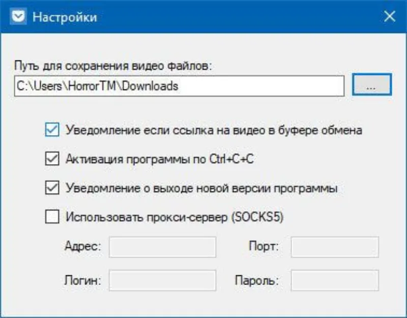 Окно настроек GetVideo.org