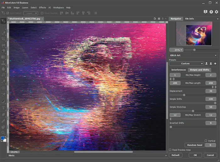 Alive Colors: окно эффекта «Цифровые помехи»