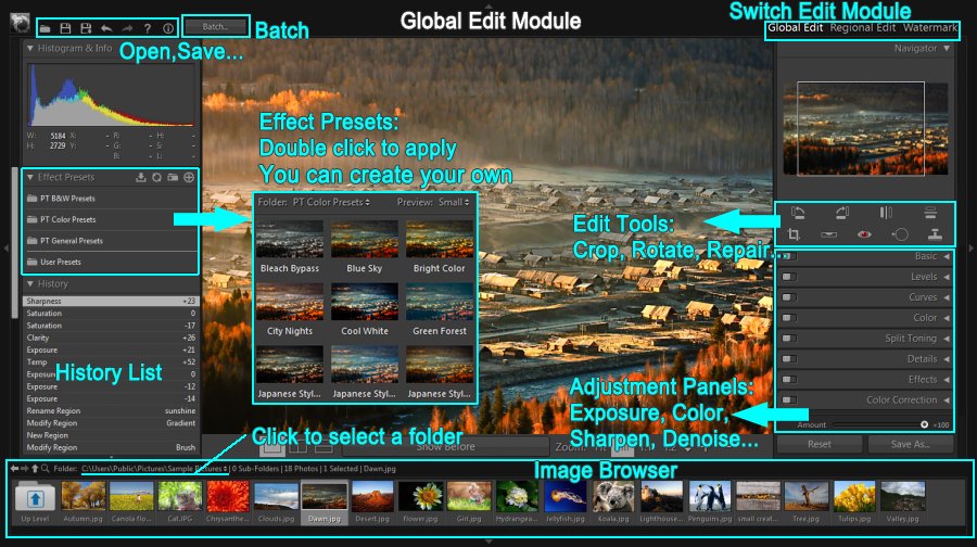 Интерфейс Global Edit в PT Photo Editor