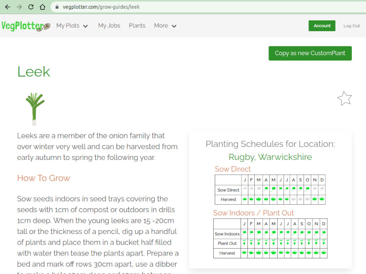 Карточка культуры в VegPlotter с календарём посадок
