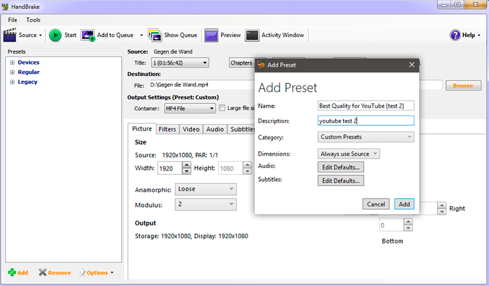 Интерфейс HandBrake для конвертации DVD