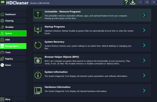 Раздел System в HDCleaner