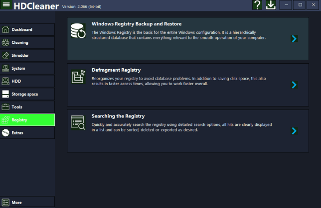 Раздел Registry в HDCleaner