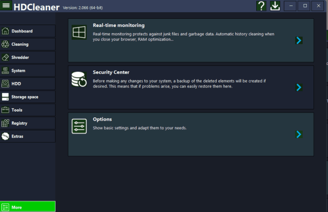 Раздел More в HDCleaner