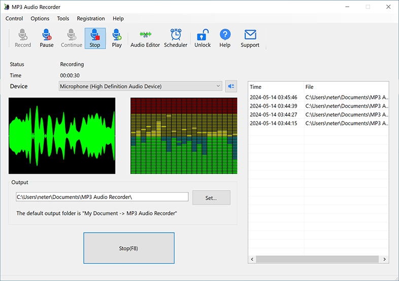 MP3 Audio Recorder во время записи с микрофона
