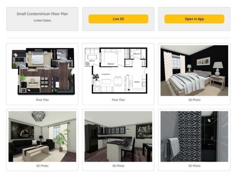 Пример презентации проекта RoomSketcher с 2D-планом, 3D-планом и 3D Photos
