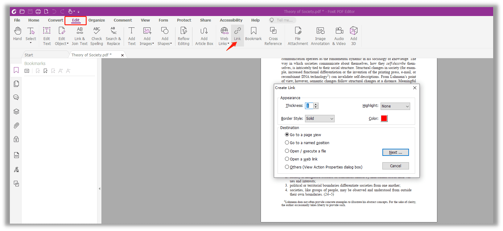 Добавление гиперссылки в Foxit PDF Editor