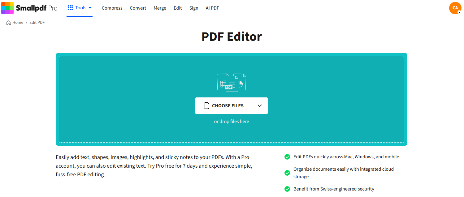 Загрузка PDF в Smallpdf
