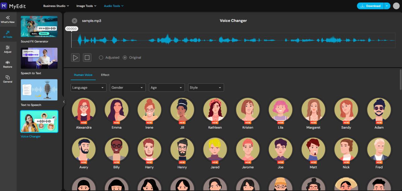 MyEdit: выбор голосового профиля