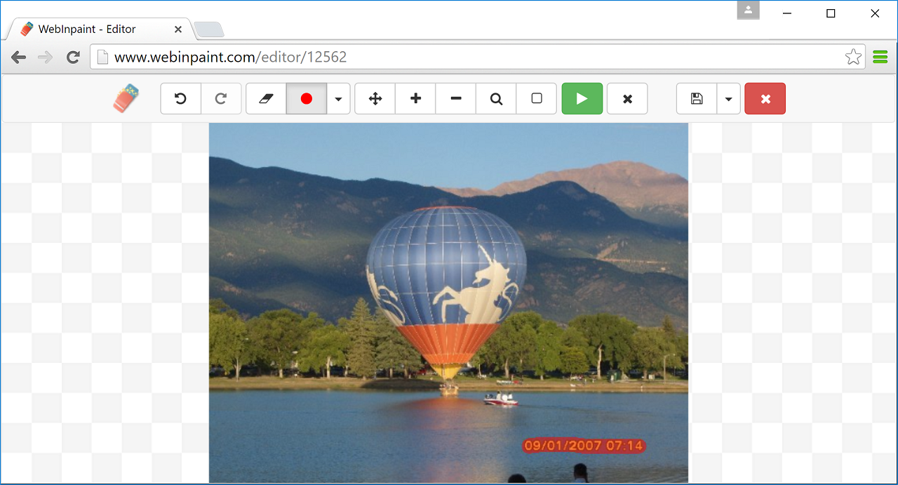 Удаление даты с фотографии в Inpaint Online