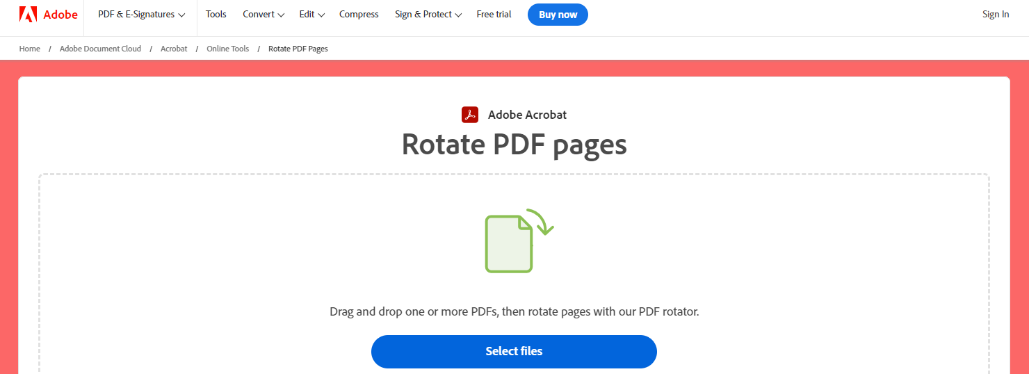 Поворот PDF в Adobe Acrobat Online