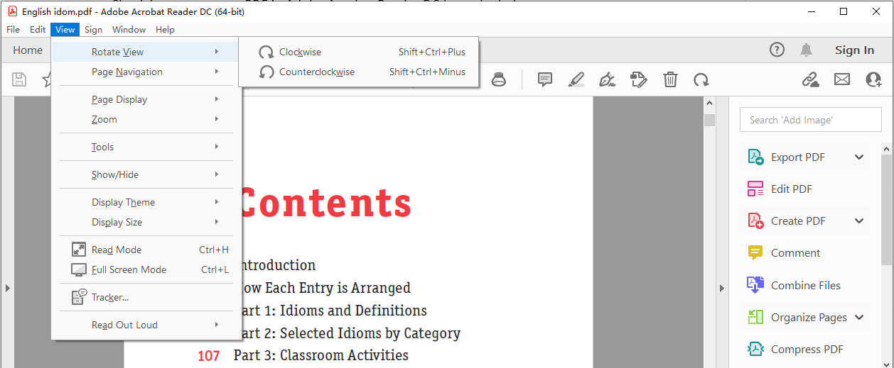 Поворот вида в Adobe Acrobat Reader