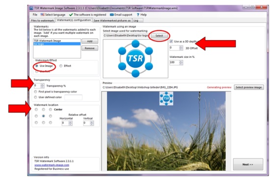 Добавление изображения как watermark в TSR Watermark Image Software