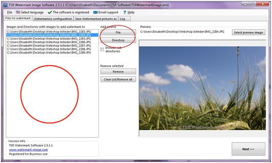 Добавление изображений через File и Directory в TSR Watermark Image Software