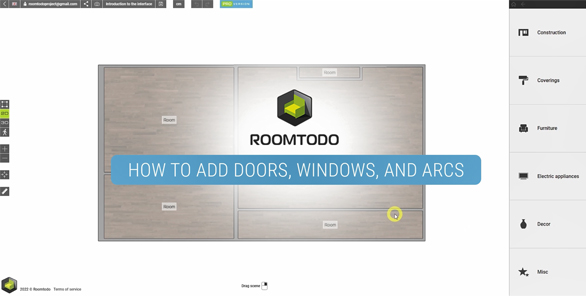 Экран Roomtodo для добавления дверей, окон и арок
