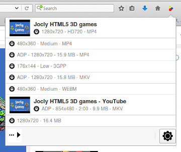 Панель Video DownloadHelper с найденными вариантами медиа
