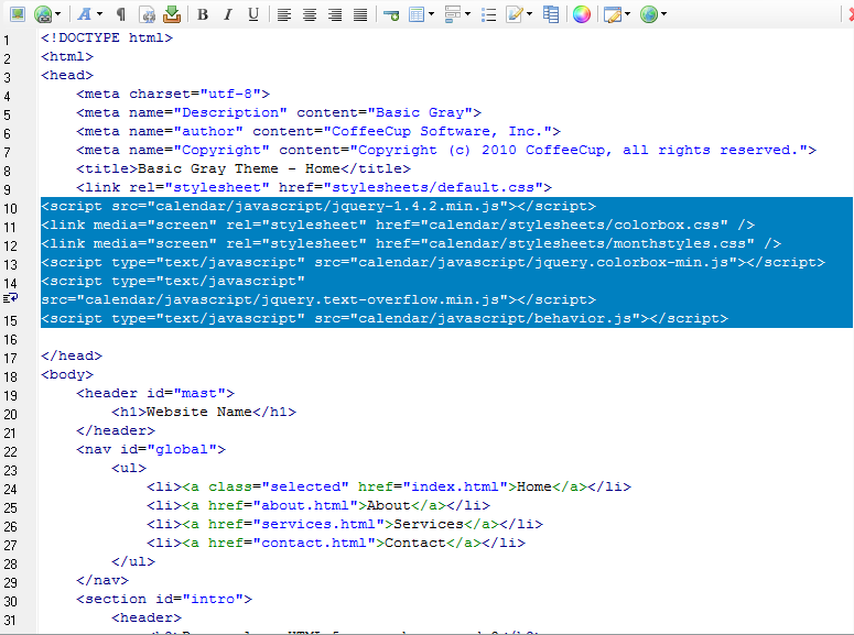 Подключение ресурсов календаря в head
