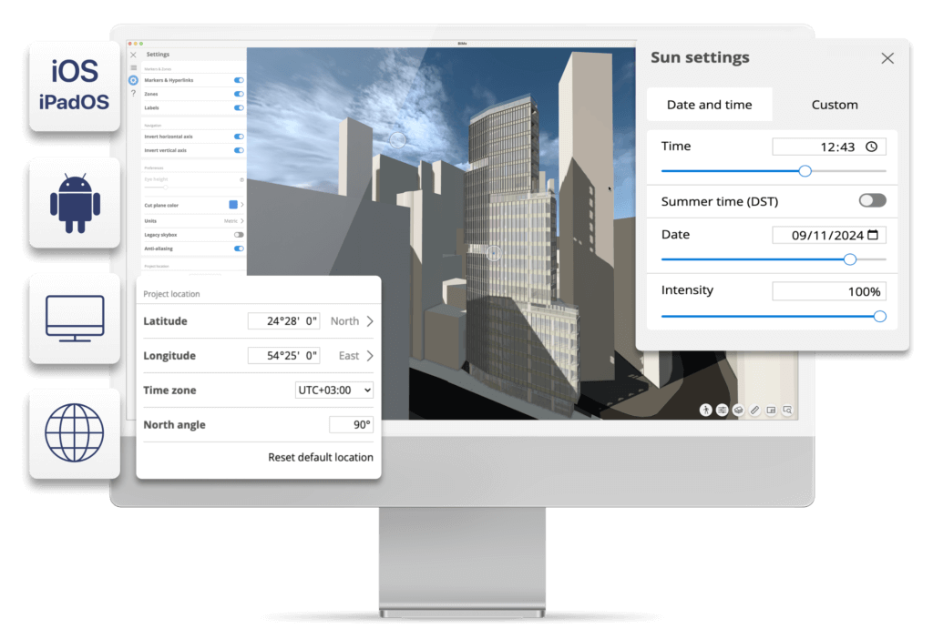 Настройки солнца и проектной локации в BIMx