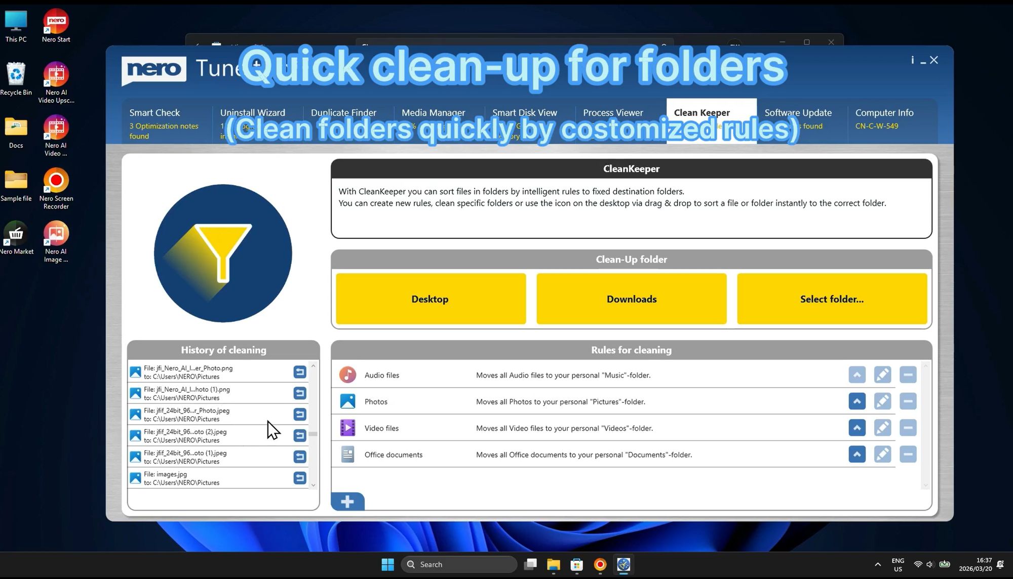 Окно Clean Keeper в Nero TuneItUp PRO